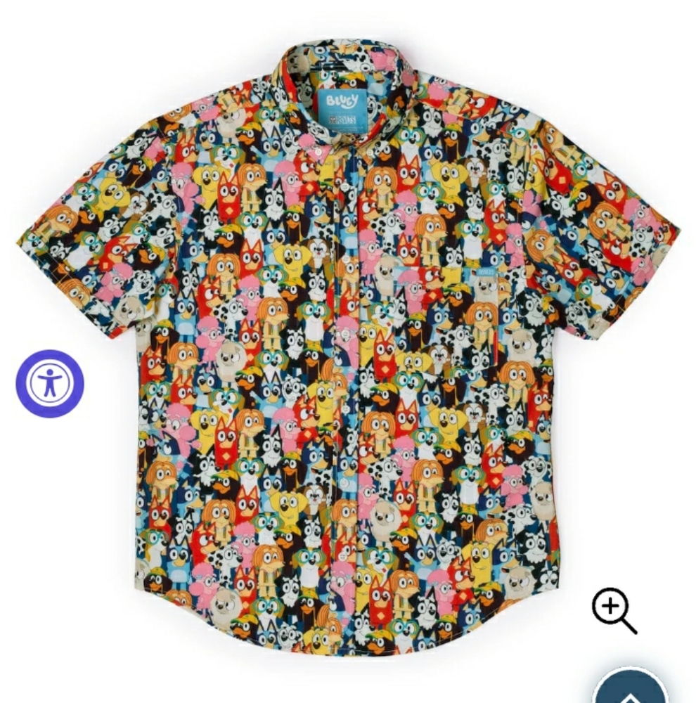 RSVLTS Bluey Primary Pals Short Sleeve Button Up Shirt. L. NWT.